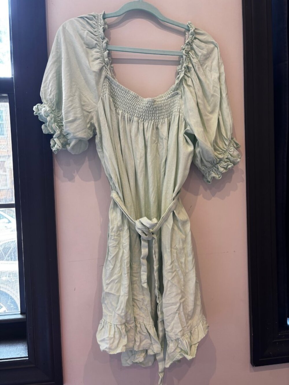 Eloquii Mint Green Smocked Puff Sleeve Dress, Size 18